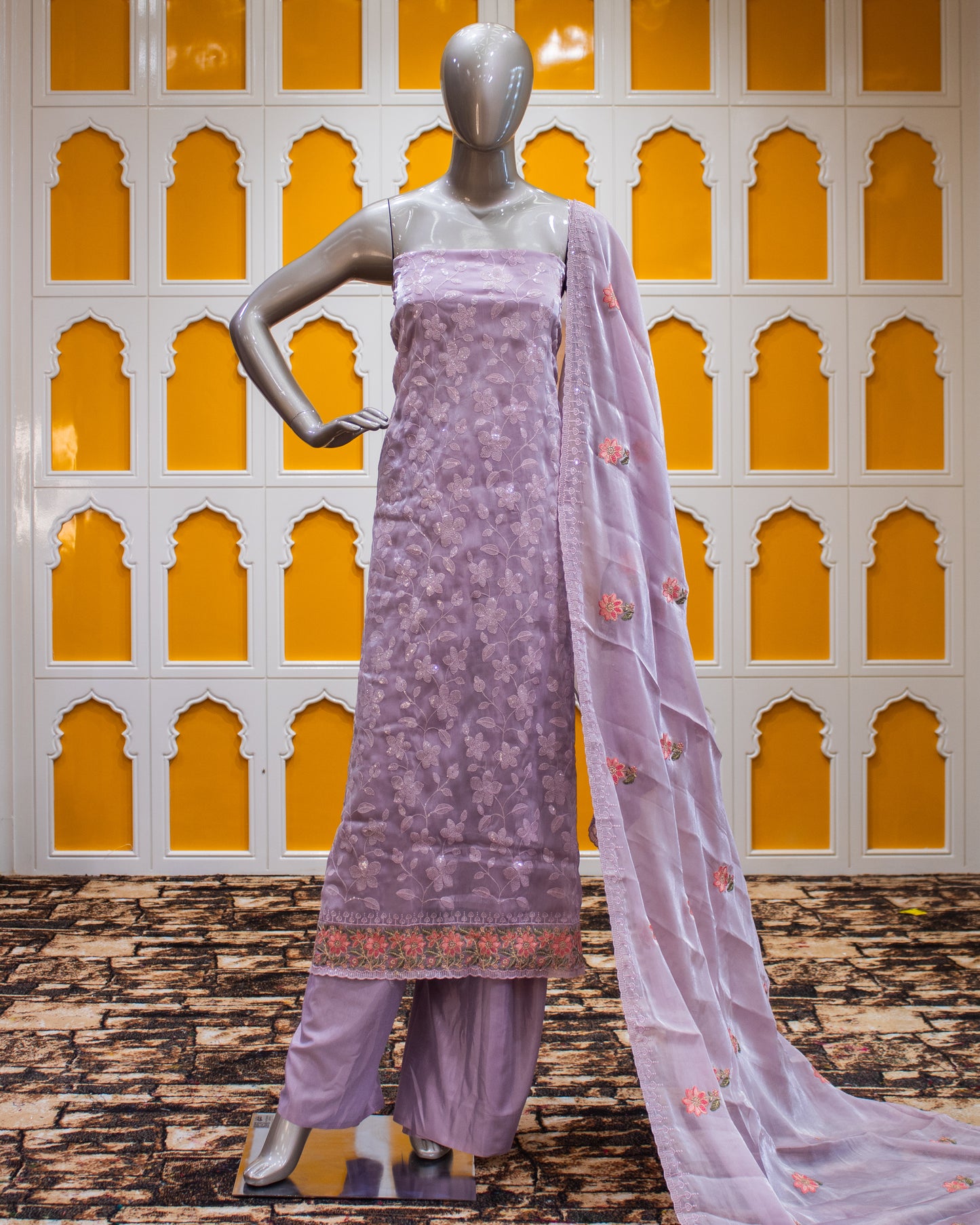 Light Purple Water Sequence Work Salwar Suit Fabric
