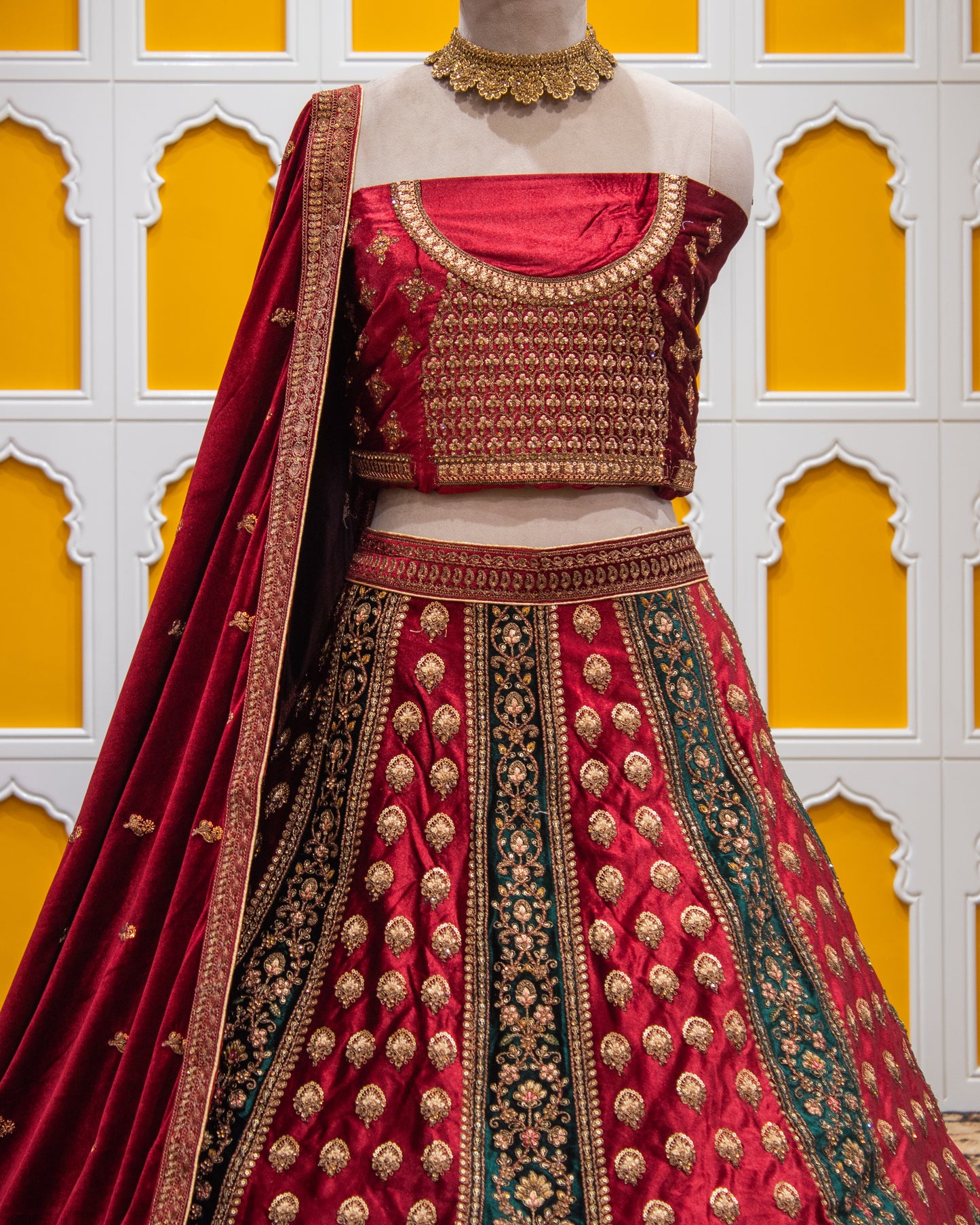 Maroon Pita Zari Work Micro Silk Bridal Lehenga Art-334
