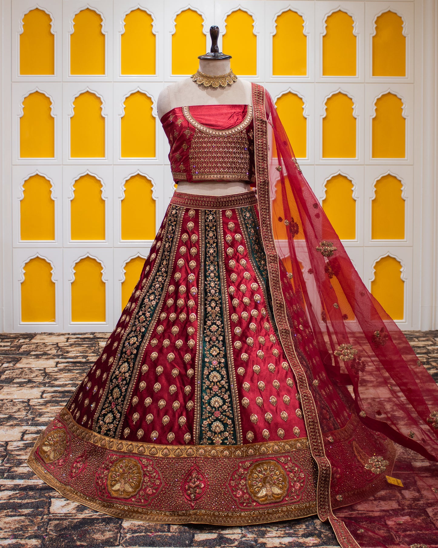 Maroon Pita Zari Work Micro Silk Bridal Lehenga Art-334