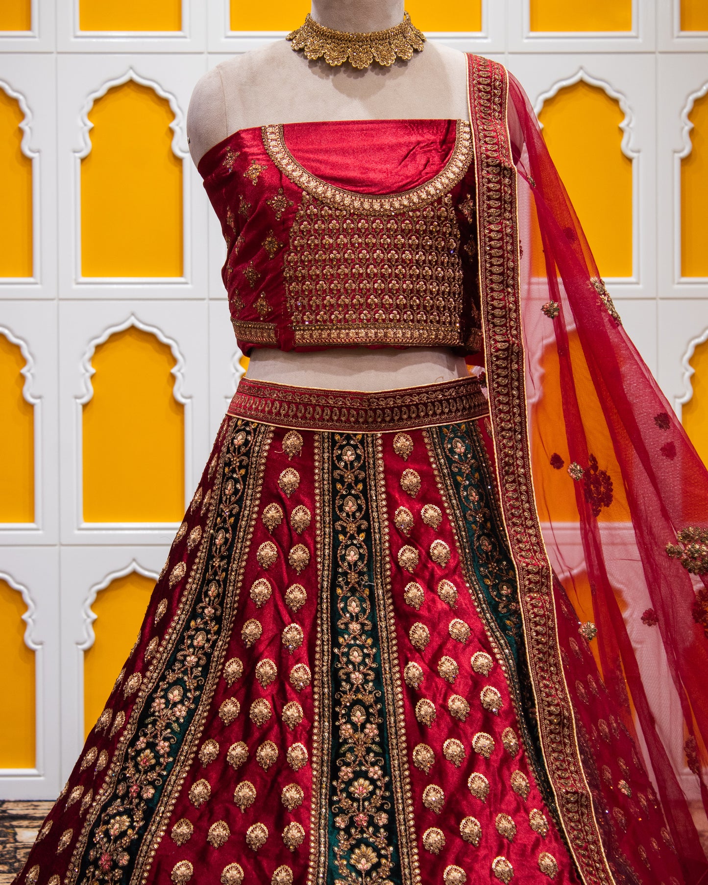 Maroon Pita Zari Work Micro Silk Bridal Lehenga Art-334