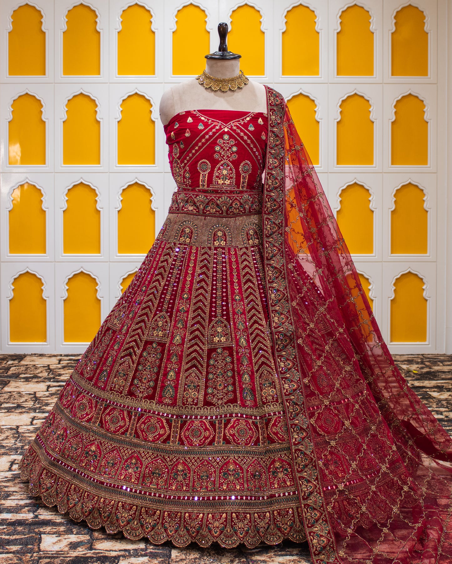 Maroon Hand Work Velvet Bridal Lehenga Art-K1