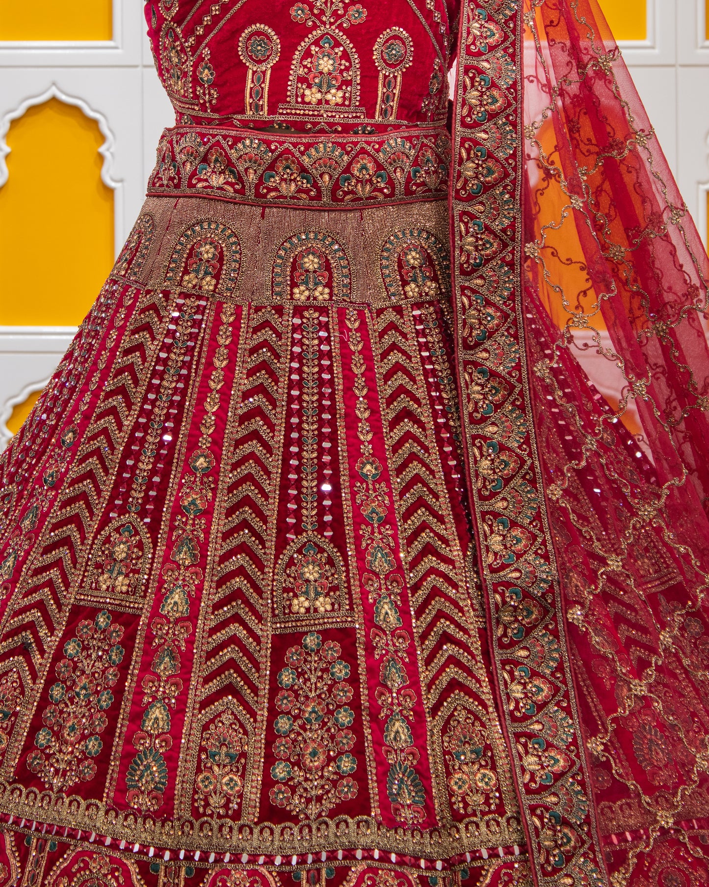 Maroon Hand Work Velvet Bridal Lehenga Art-K1