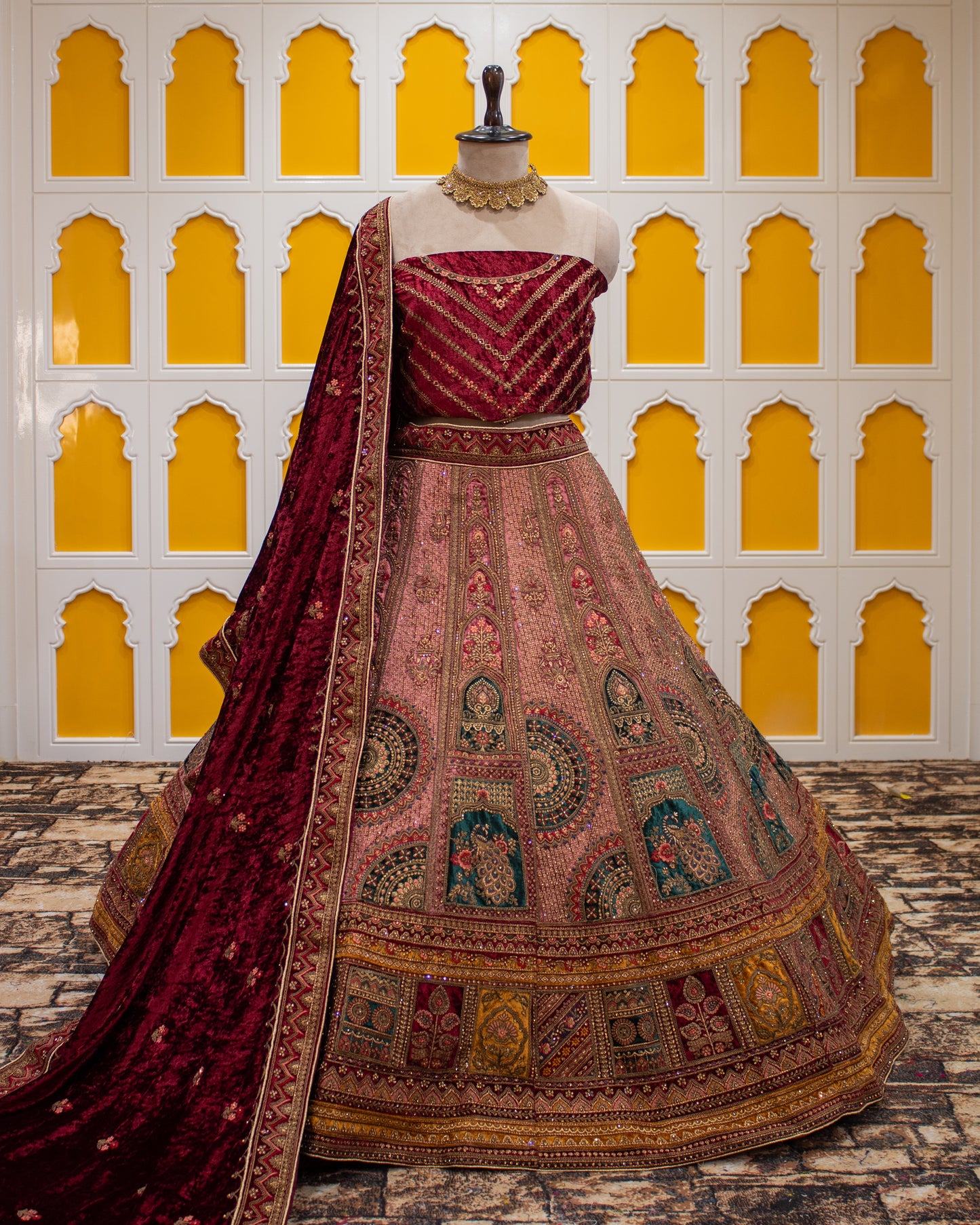 Maroon Pita Zari Work Micro Silk Bridal Lehenga Art-W1