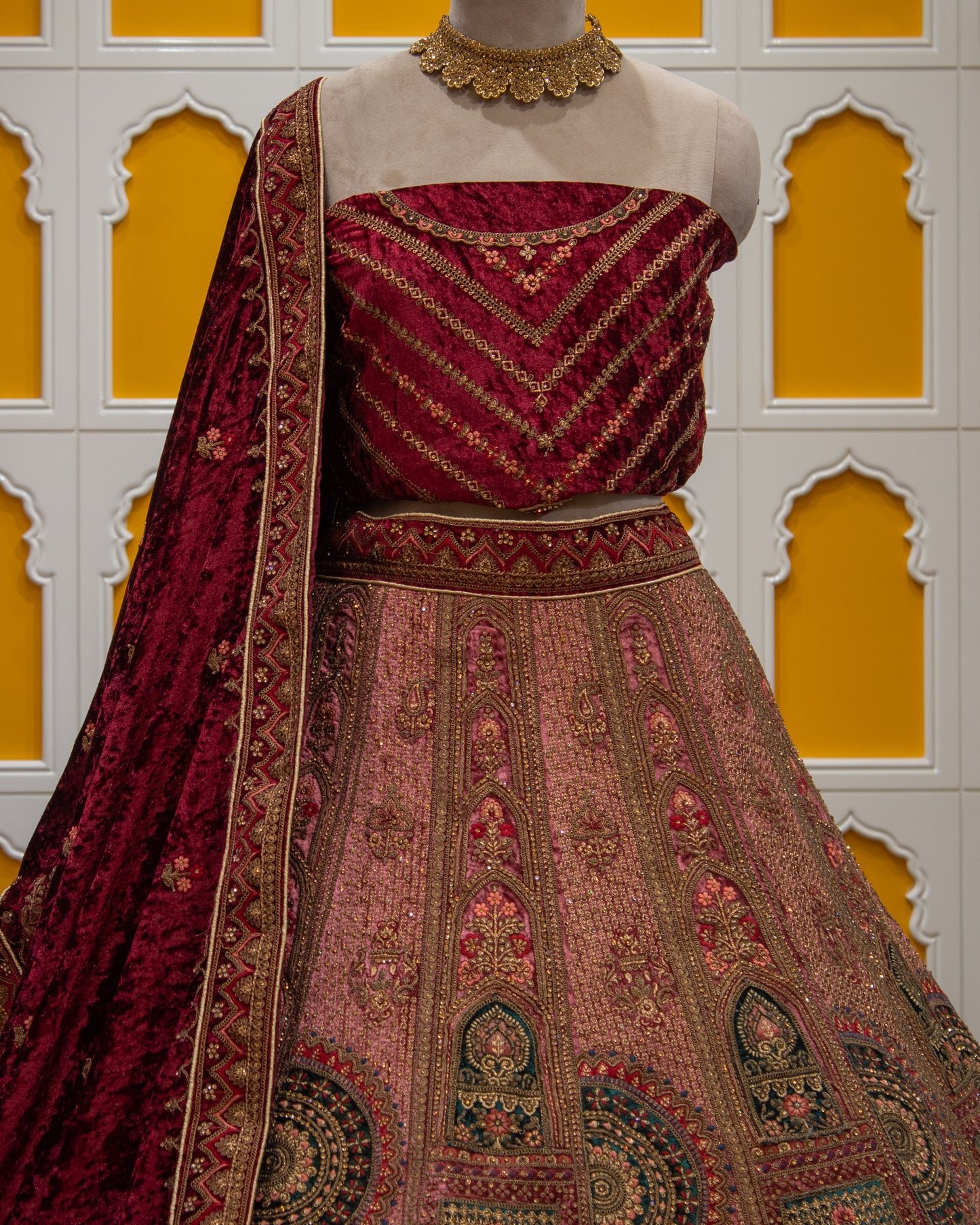 Maroon Pita Zari Work Micro Silk Bridal Lehenga Art-W1