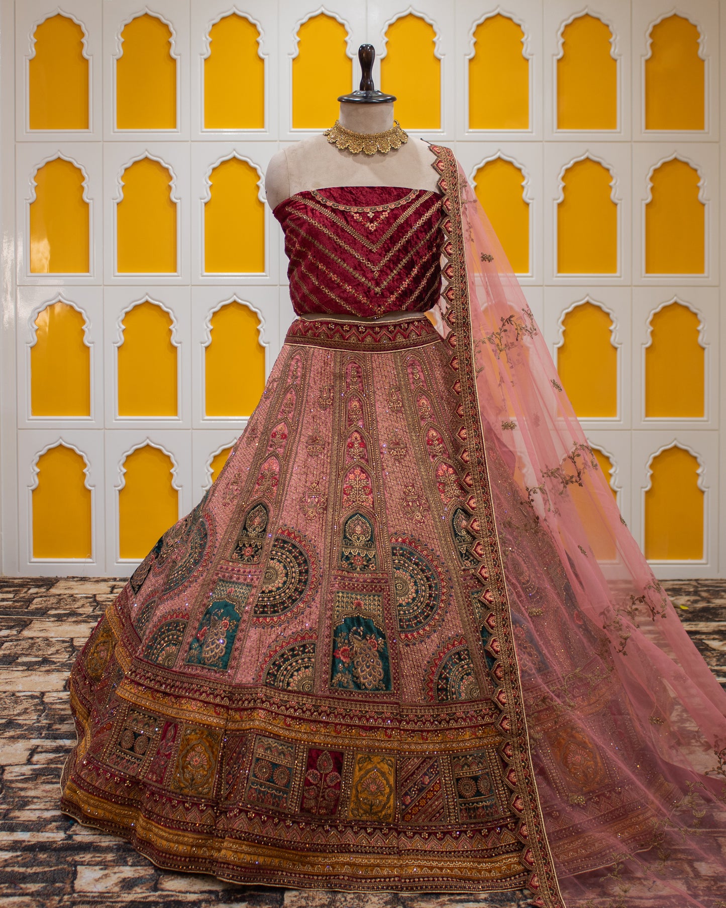 Maroon Pita Zari Work Micro Silk Bridal Lehenga Art-W1