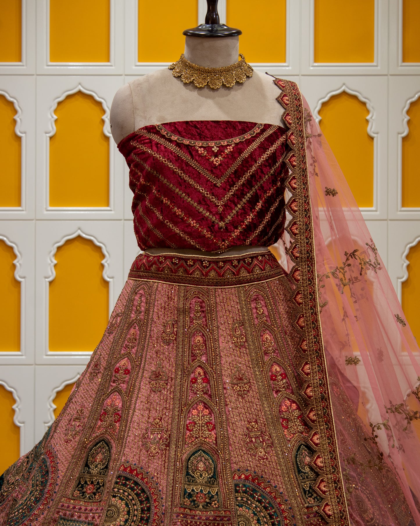 Maroon Pita Zari Work Micro Silk Bridal Lehenga Art-W1