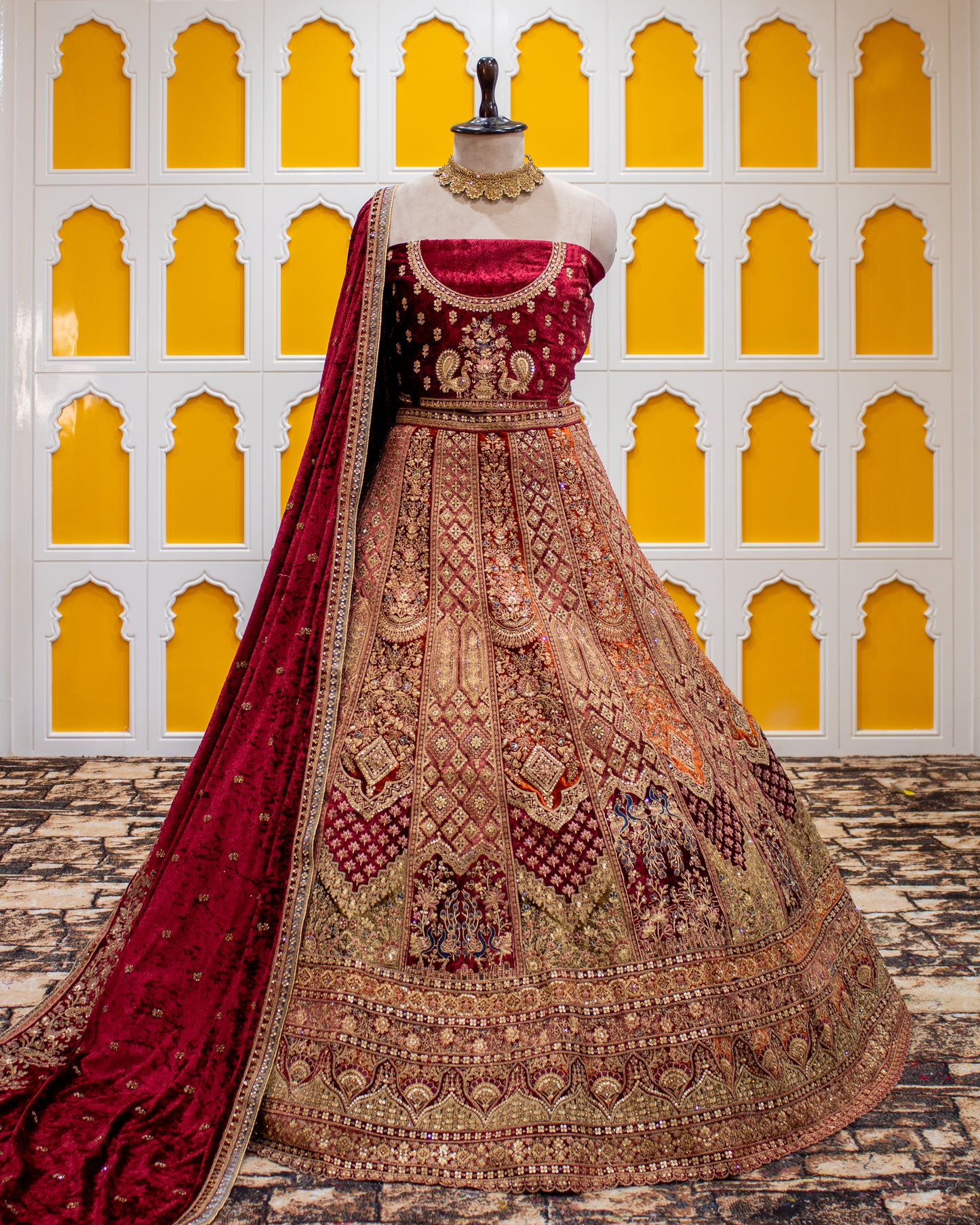 Maroon Pita Zari Work Bridal Lehenga