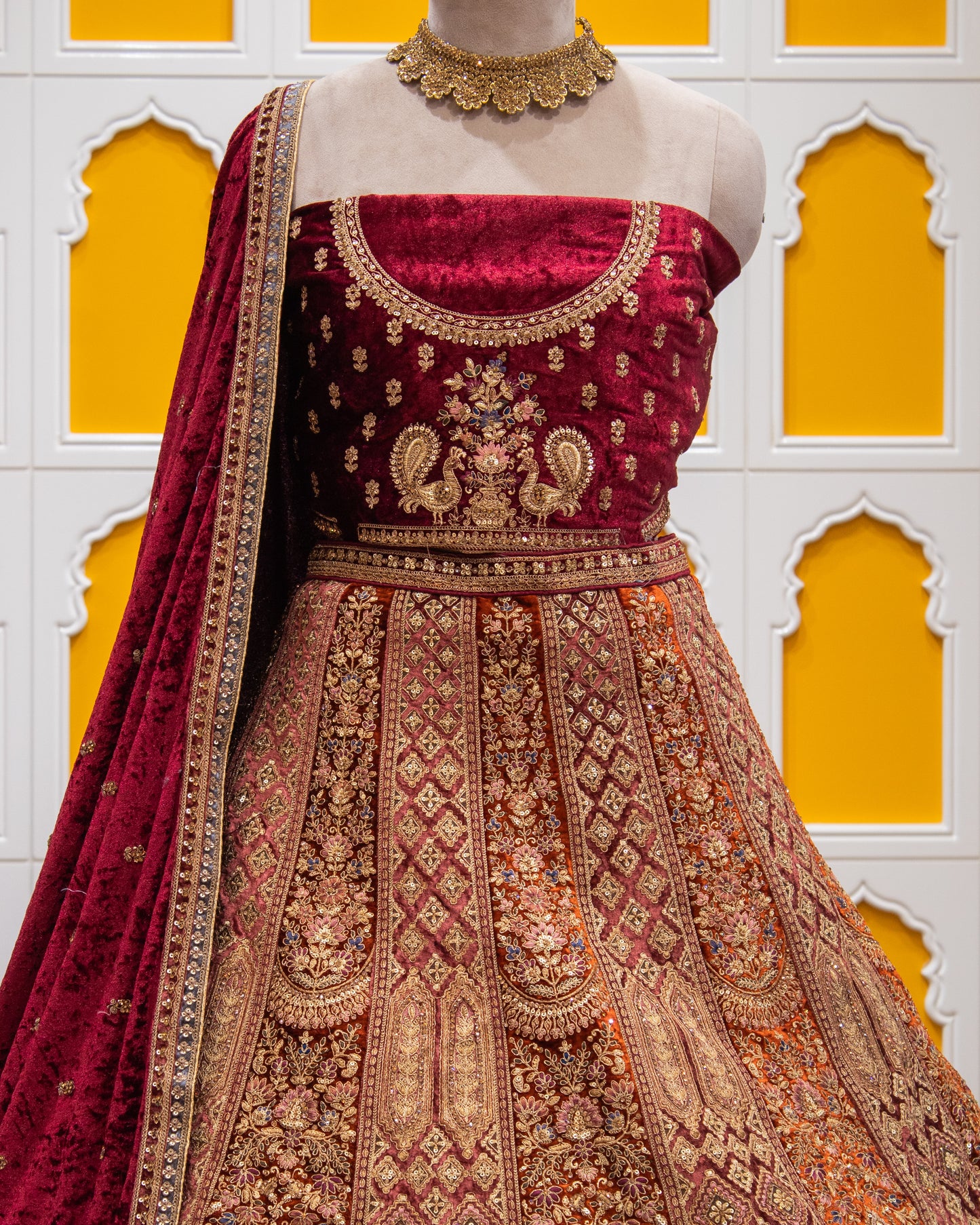 Maroon Pita Zari Work Bridal Lehenga
