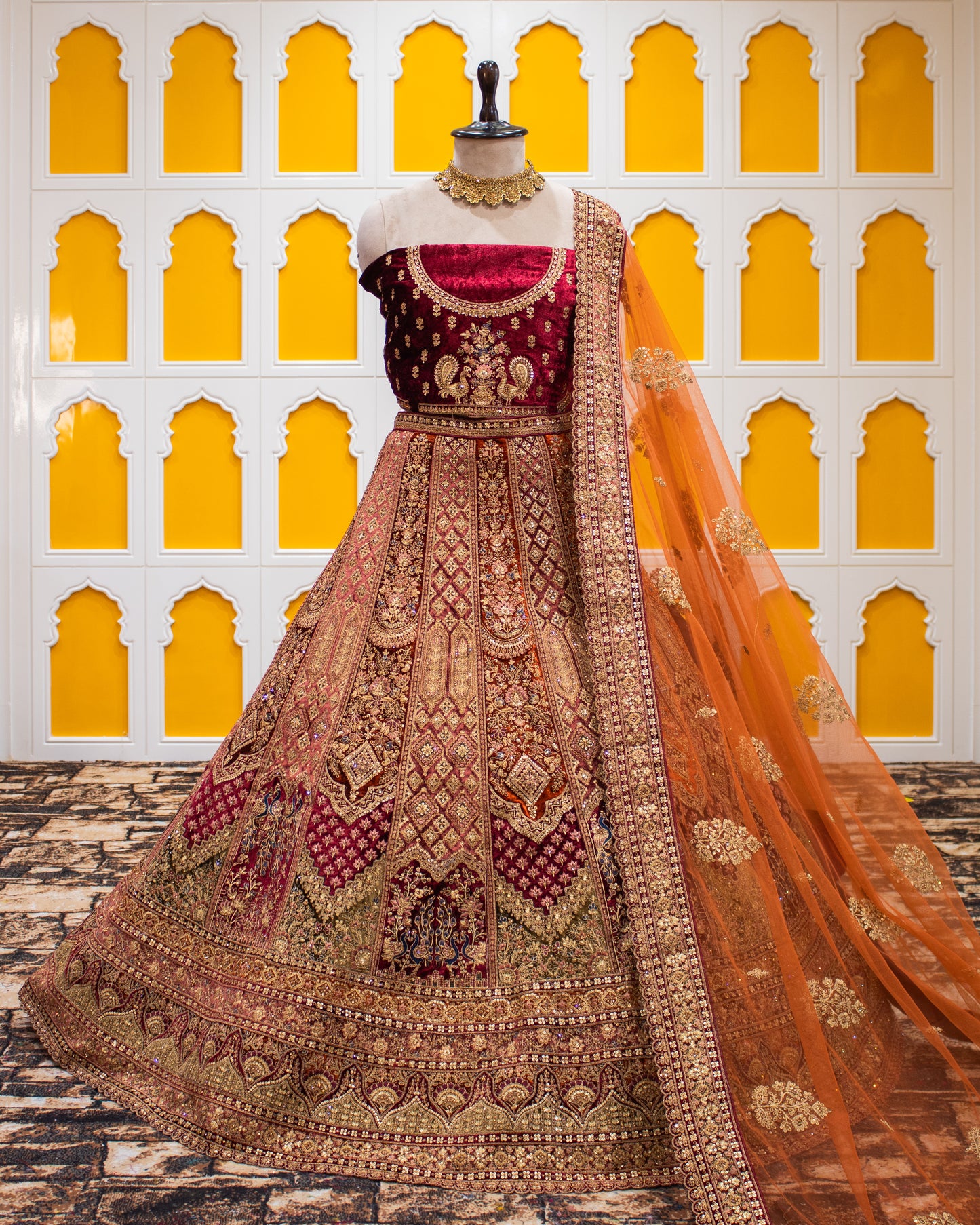 Maroon Pita Zari Work Bridal Lehenga
