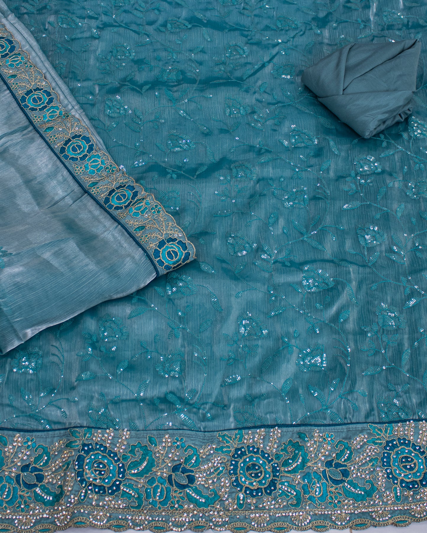 Sea Blue Water Sequence Work Salwar Suit Fabric