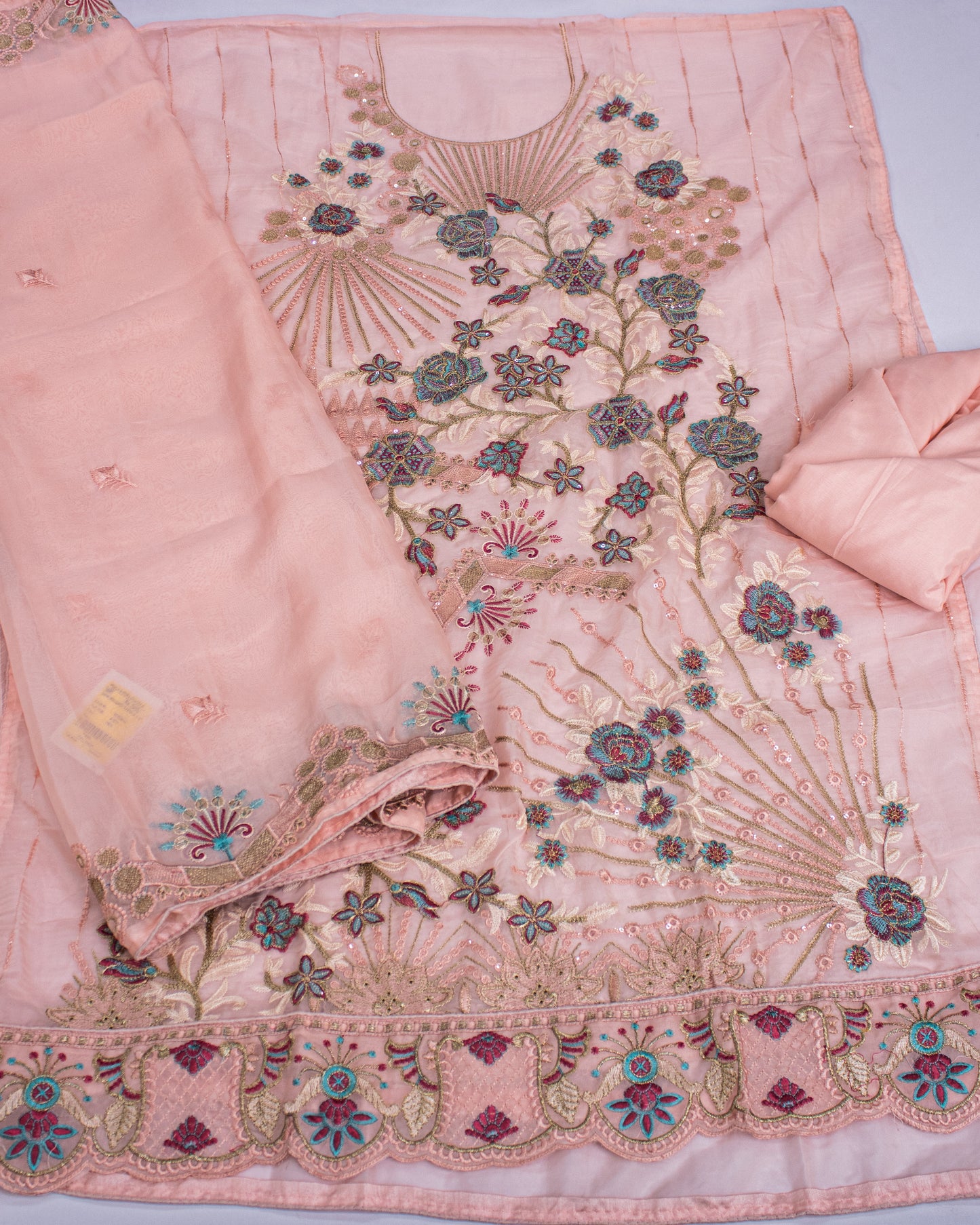Pink Organza Zari and Embroidery Work Salwar Suit Fabric