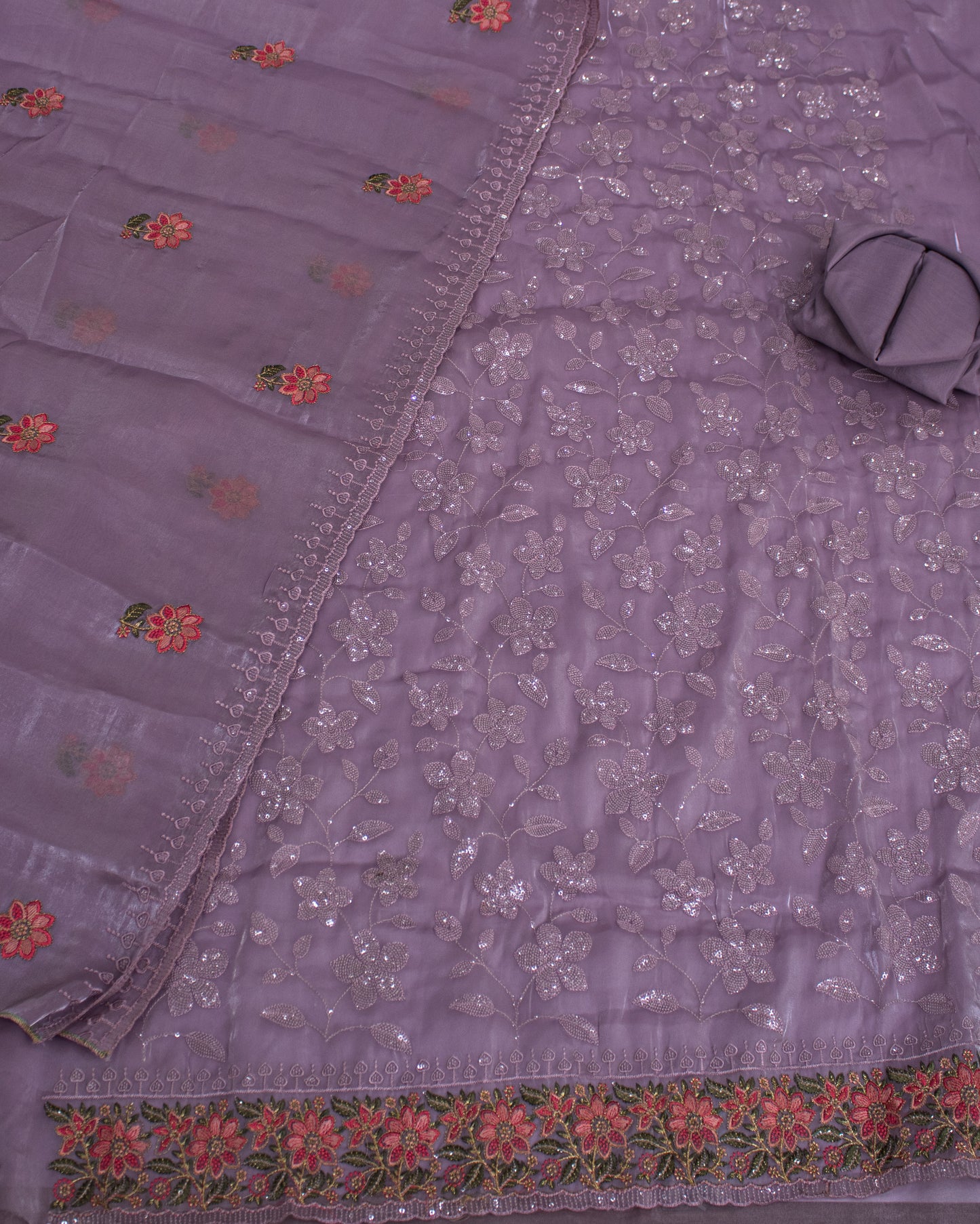 Light Purple Water Sequence Work Salwar Suit Fabric