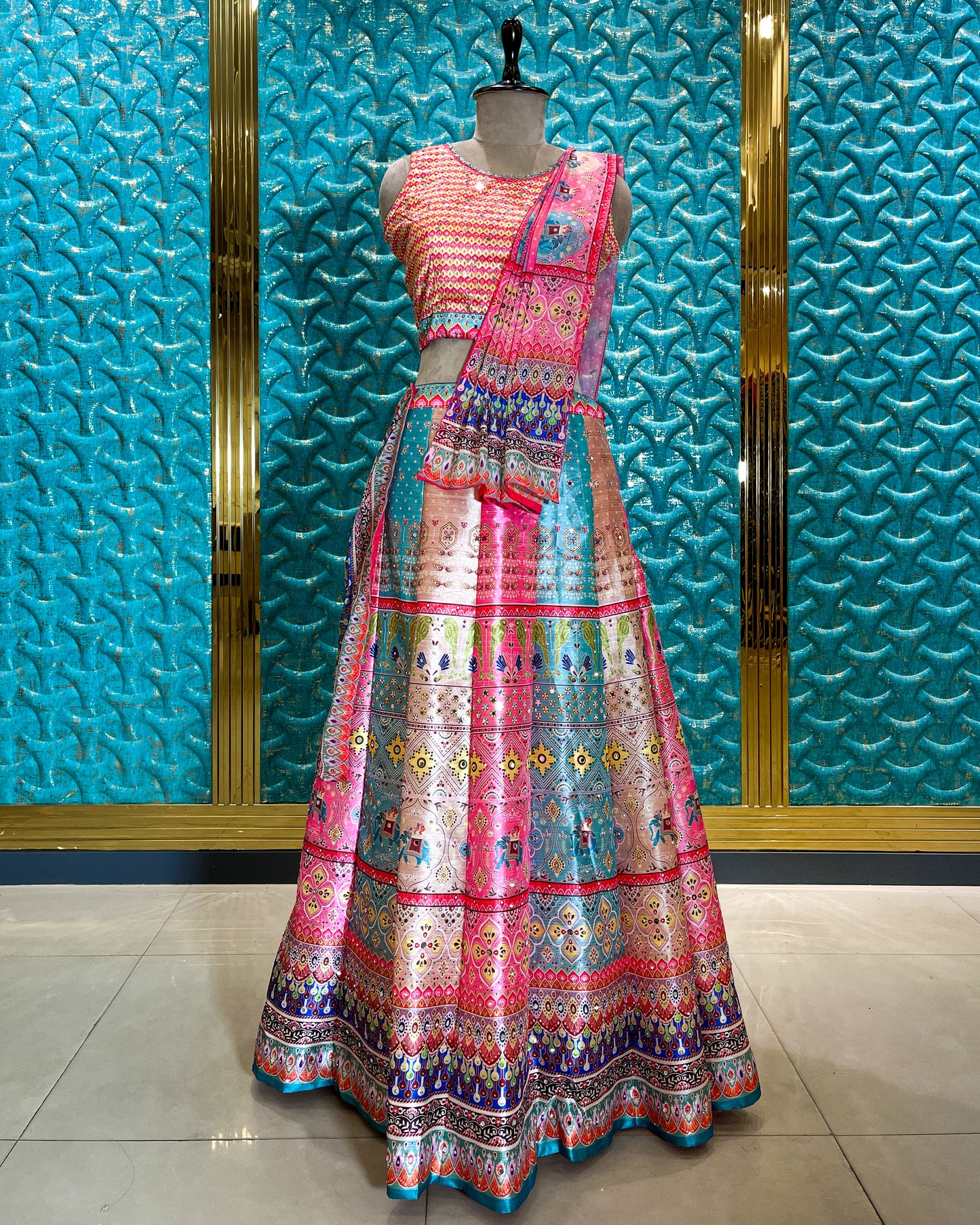 Crop Top Lehenga Pink B-80331-10 A2007