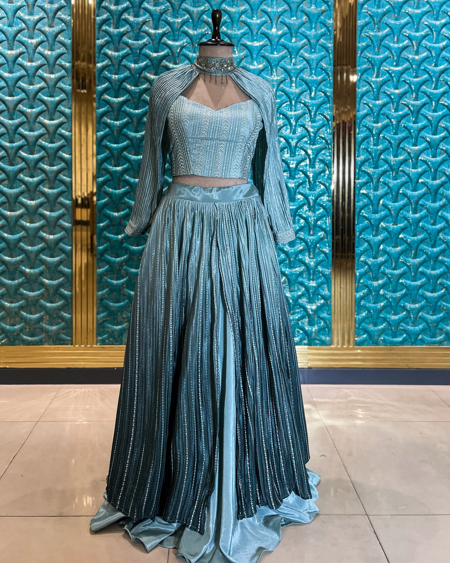 Crop Top Lehenga Aqua 9577 A2016