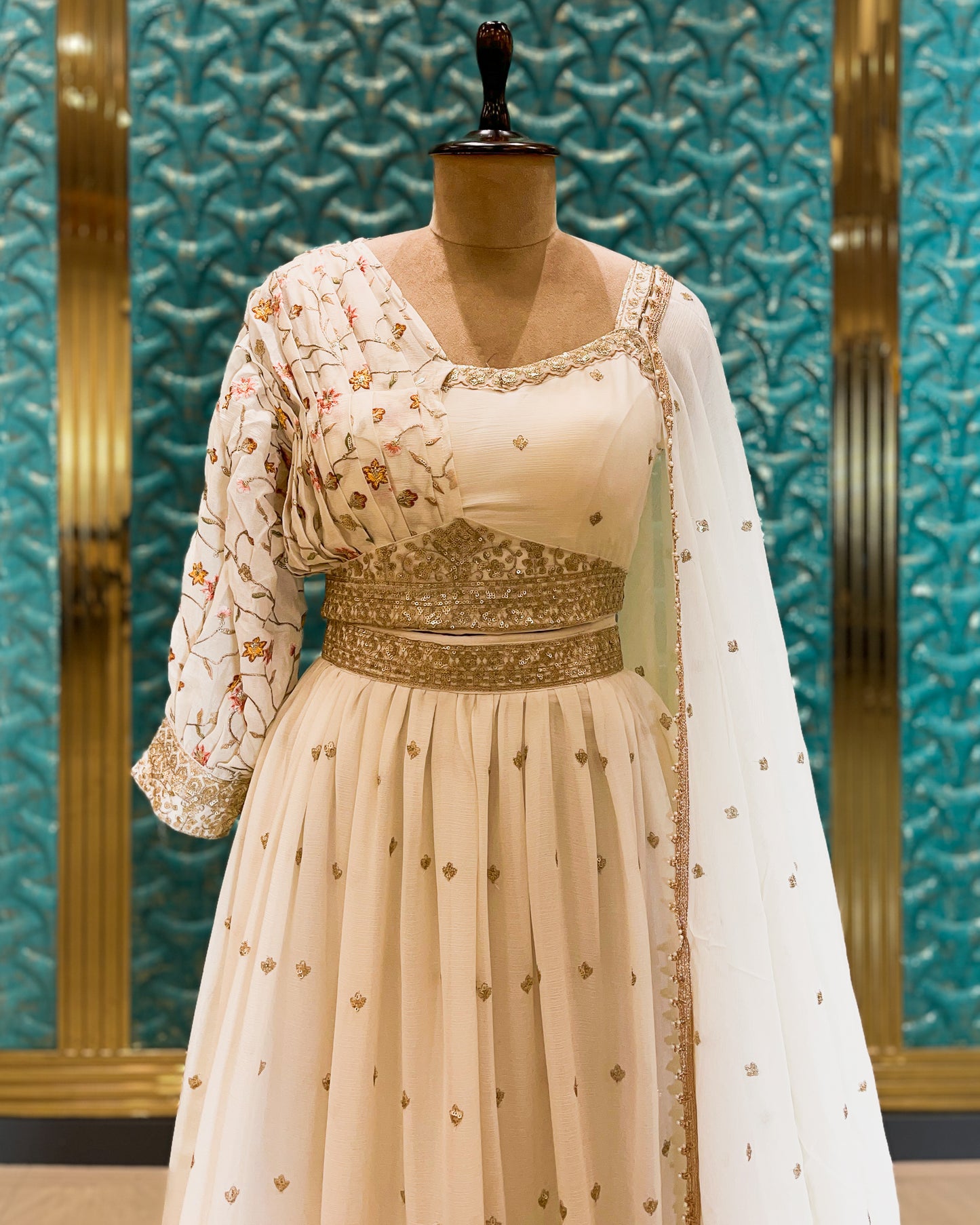 Crop Top Lehenga Cream 9708 A2016