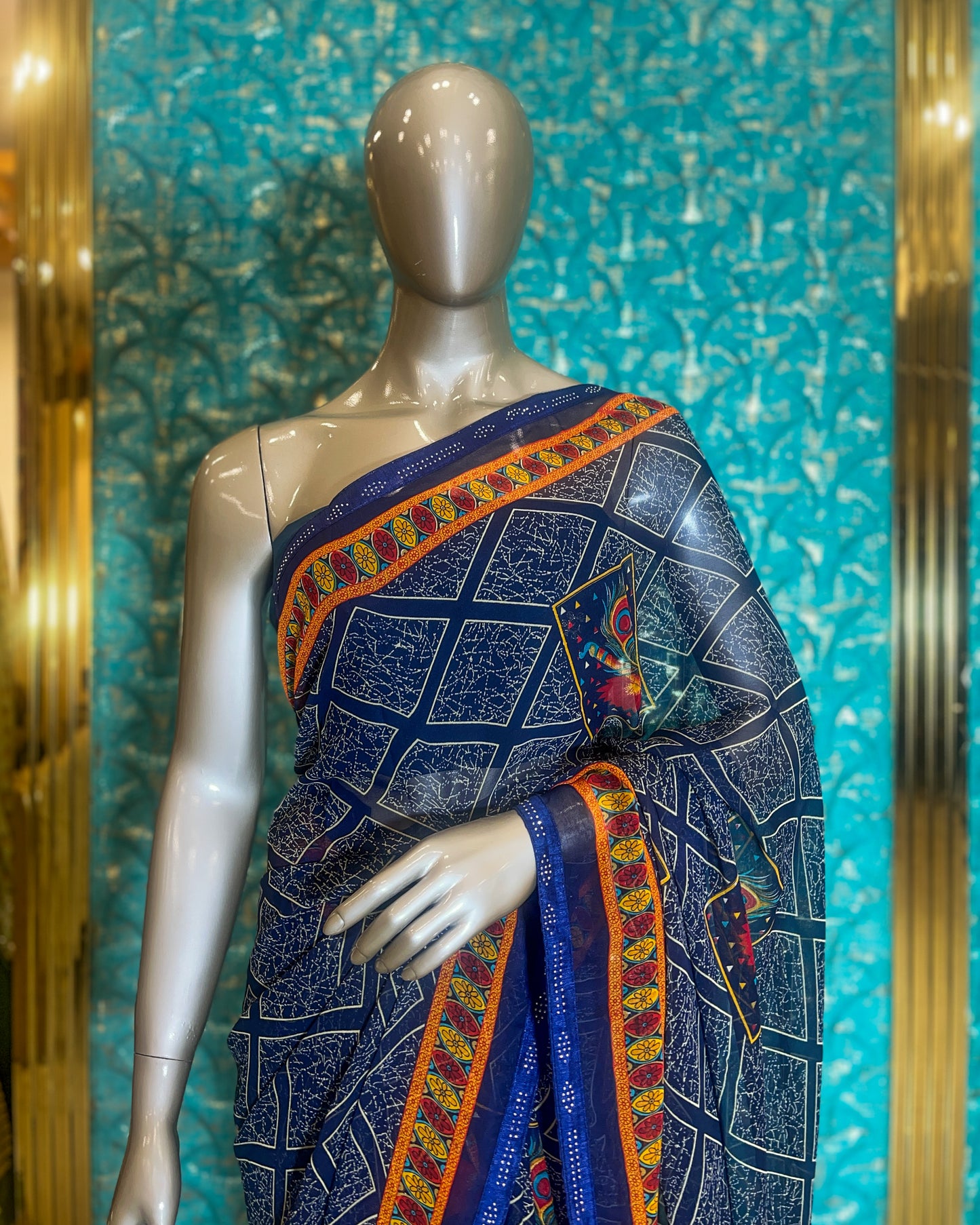 Saree Printed Design Navy Star Queen A1021