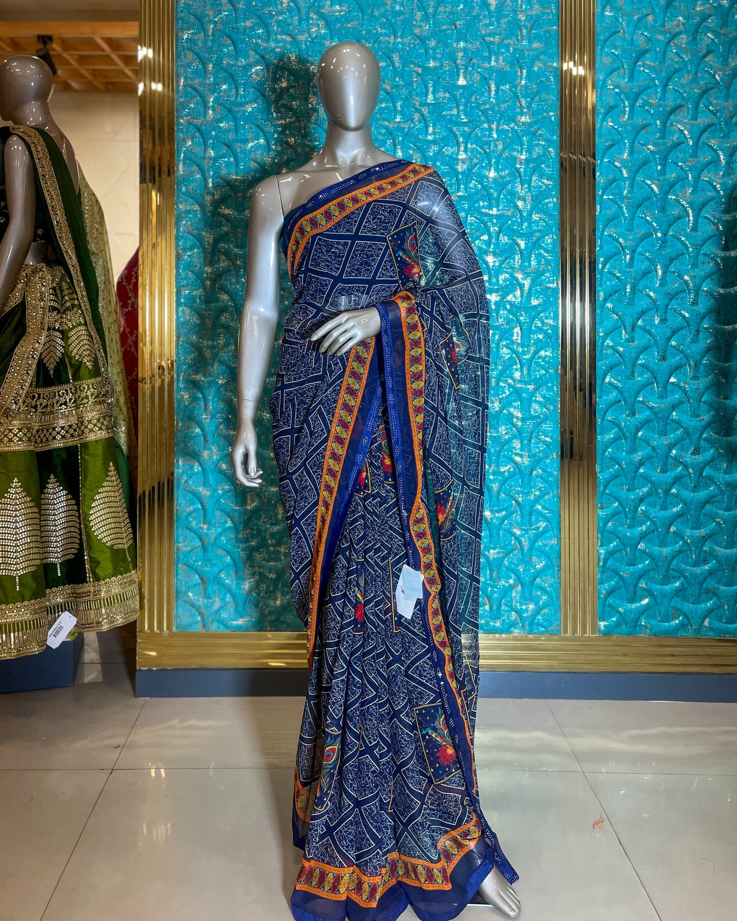 Saree Printed Design Navy Star Queen A1021