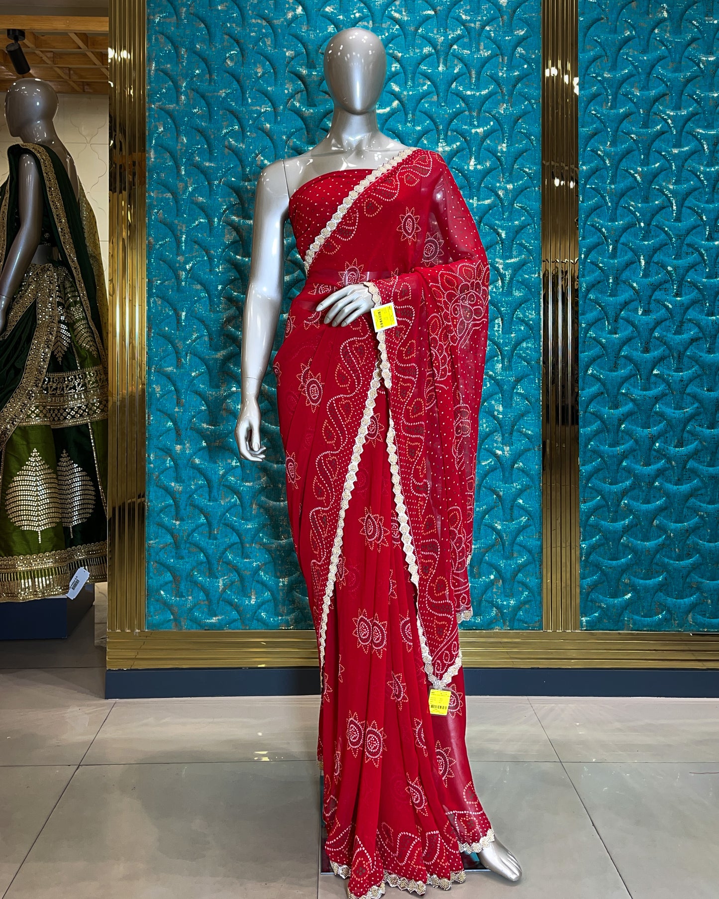 Saree Red Bandhej Print KASVI A1047