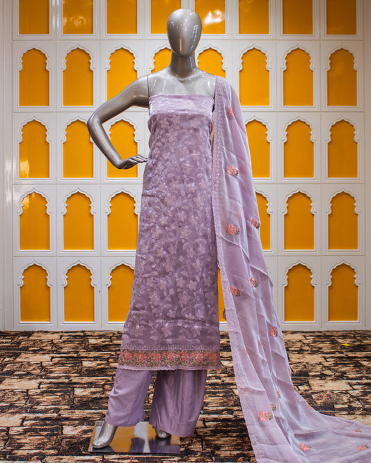 Light Purple Water Sequence Work Salwar Suit Fabric