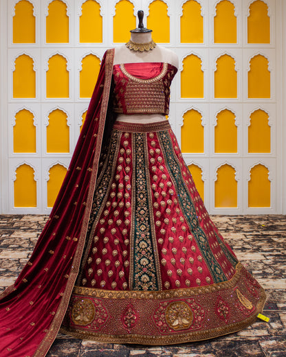 Maroon Pita Zari Work Micro Silk Bridal Lehenga Art-334