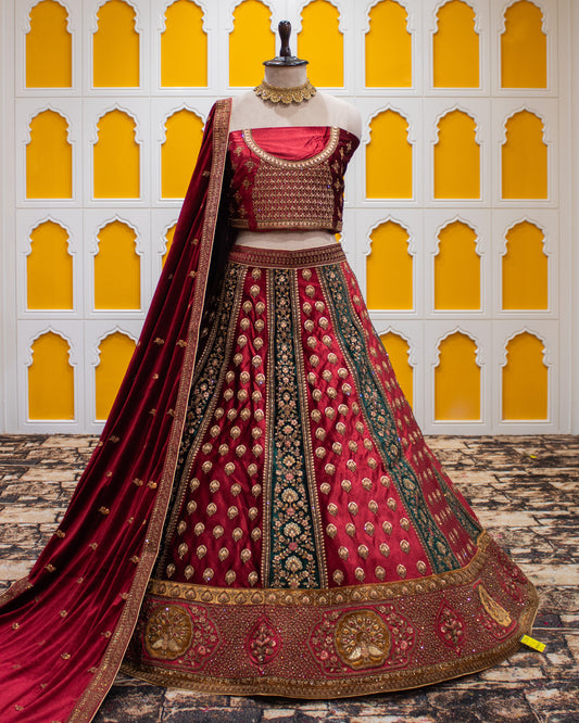 Maroon Pita Zari Work Micro Silk Bridal Lehenga Art-334