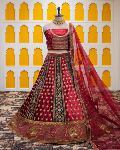 Maroon Pita Zari Work Micro Silk Bridal Lehenga Art-334