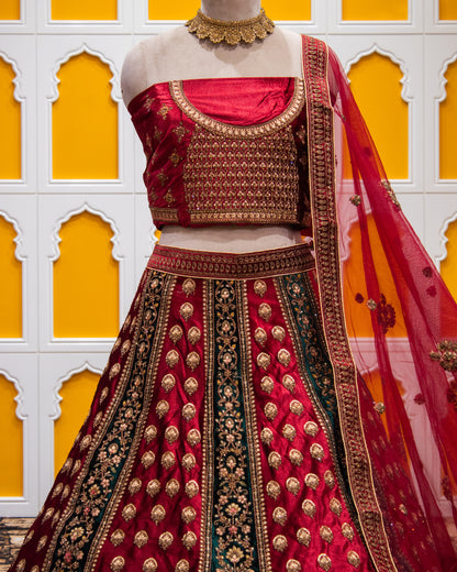 Maroon Pita Zari Work Micro Silk Bridal Lehenga Art-334
