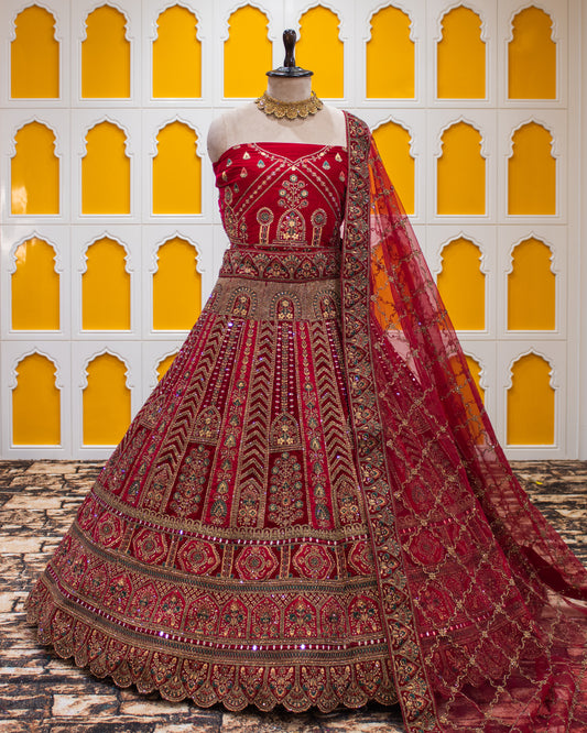 Maroon Hand Work Velvet Bridal Lehenga Art-K1