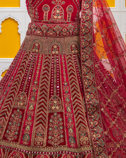 Maroon Hand Work Velvet Bridal Lehenga Art-K1