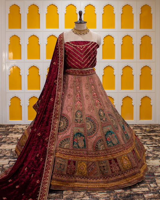 Maroon Pita Zari Work Micro Silk Bridal Lehenga Art-W1