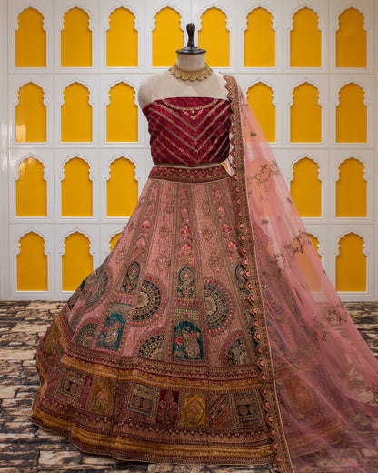 Maroon Pita Zari Work Micro Silk Bridal Lehenga Art-W1