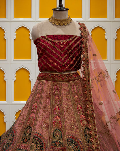 Maroon Pita Zari Work Micro Silk Bridal Lehenga Art-W1
